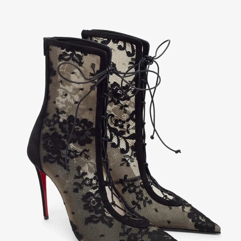 Christian Louboutin KM Lace Booty 100 Black Corset Ankle Boots Heels EU 37 NIB - Picture 2 of 7